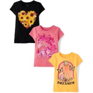 imageThe Childrens Place Girls All Holidays Short Sleeve Graphic TShirtsmultipacksSunflower HeartUnicornRainbow 3pack