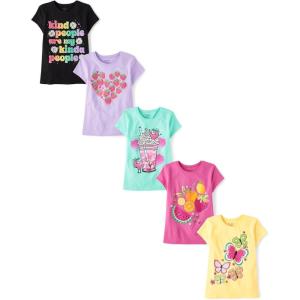 imageThe Childrens Place Girls Assorted Everyday Short Sleeve Graphic TShirtsmultipacksFruity Foods 5pack
