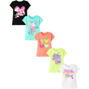 imageThe Childrens Place Girls Assorted Everyday Short Sleeve Graphic TShirtsmultipacksSummer Vibes 5pack