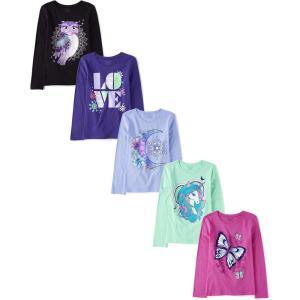 imageThe Childrens Place Girls Dino Long Sleeve Graphic TShirtsButterflyLoveMoonUnicornOwl 5pack