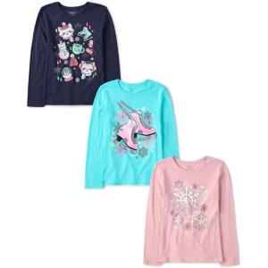imageThe Childrens Place Girls Dino Long Sleeve Graphic TShirtsIce Skate Winter Cat Snowflake 3pack