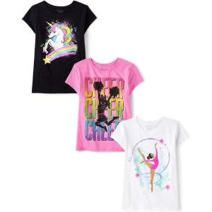 imageThe Childrens Place Girls GymnasticsCheerDance Short Sleeve Graphic TShirtsmultipacksUnicorn RainbowCheerDancer 3pack