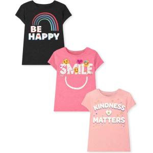imageThe Childrens Place Girls Kindness Love Equality Short Sleeve Graphic T ShirtsBe HappySmileKindness Matters 3pack