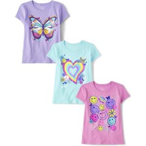 imageThe Childrens Place Girls Kindness Love Equality Short Sleeve Graphic T ShirtsButterflyHeartSmiley Faces 3pack