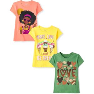 imageThe Childrens Place Girls Kindness Love Equality Short Sleeve Graphic T ShirtsIce CreamLove HeartsGirl Peace 3pack