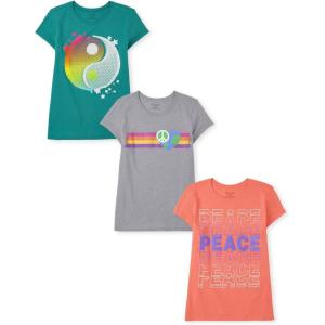 imageThe Childrens Place Girls Kindness Love Equality Short Sleeve Graphic T ShirtsPeaceEarthYingyang 3pack