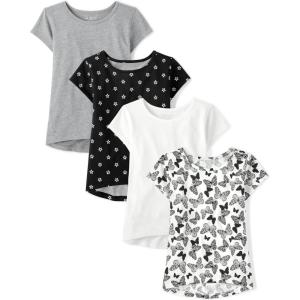 imageThe Childrens Place Girls Short Sleeve High Low Tee 4 PackGreyBlack FlowerWhiteButterfly 4pack