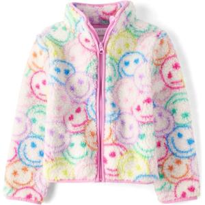 imageThe Childrens Place Girls Cozy Sherpa FullZip JacketWhite Happy Faces