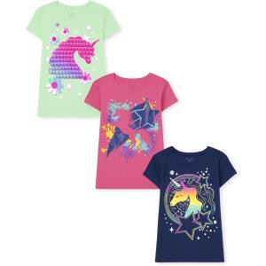 imageThe Childrens Place Girls Unicorn Short Sleeve Graphic TShirtsmultipacksUnicorn StarsFlowers 3pack