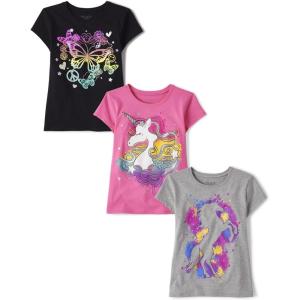 imageThe Childrens Place Girls Unicorn Short Sleeve Graphic TShirtsmultipacksUnicornMulti UnicornButterfly 3pack