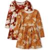 imageThe Childrens Place Girls 2 Pack Long Sleeve Fashion Skater DressCake Floralhoneycomb  Sm Paulina Floralhot Spice 2pack
