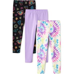 imageThe Childrens Place Girls Assorted Everyday Pull on LeggingsDoodle IconsPrupleMulti Tie Dye 3pack