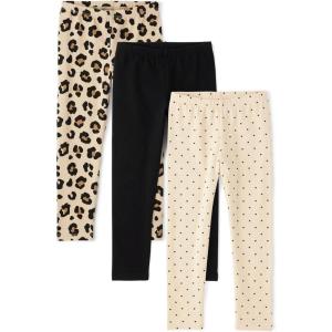 imageThe Childrens Place Girls Assorted Everyday Pull on LeggingsLeopardBlackWhite Dot 3pack