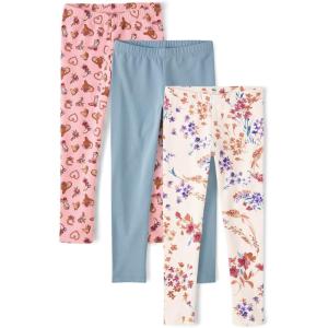 imageThe Childrens Place Girls Assorted Everyday Pull on LeggingsPink HeartsBlueFloral 3pack