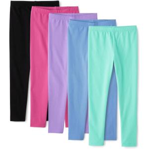 imageThe Childrens Place Girls Assorted Everyday Pull on LeggingsPurpleBlueMintPinkBlack 5pack