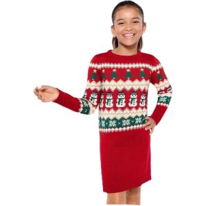 imageThe Childrens Place Girls Long Sleeve Sweater DressRed Fairisle