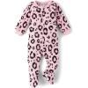 imageThe Childrens Place Baby Girls and Toddler Fleece ZipFront One Piece Footed PajamaPink Leopard