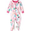 imageThe Childrens Place Baby Girls and Toddler Long Sleeve 100 Cotton ZipFront One Piece Footed PajamaPink Snowmen