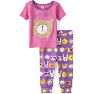 imageThe Childrens Place Baby Girls Short Sleeve Top and Pants 2 Piece Pajama SetsBeary Cute