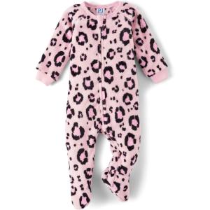 imageThe Childrens Place Baby Girls and Toddler Fleece ZipFront One Piece Footed PajamaPink Leopard