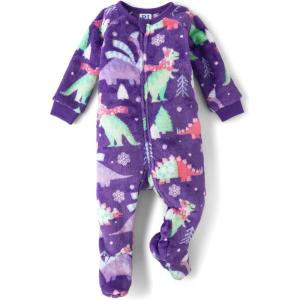 imageThe Childrens Place Baby Girls and Toddler Fleece ZipFront One Piece Footed PajamaPurple Dinosaurs
