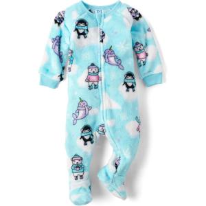 imageThe Childrens Place Baby Girls and Toddler Fleece ZipFront One Piece Footed PajamaSoftmarine Critters
