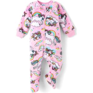 imageThe Childrens Place Baby Girls and Toddler Fleece ZipFront One Piece Footed PajamaSparkle Pink Unicorn