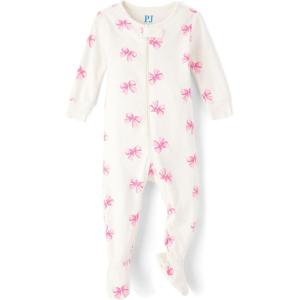 imageThe Childrens Place Baby Girls and Toddler Long Sleeve 100 Cotton ZipFront One Piece Footed PajamaPink Bows