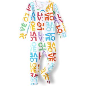 imageThe Childrens Place Baby Girls and Toddler Long Sleeve 100 Cotton ZipFront One Piece Footed PajamaVday Love Multi
