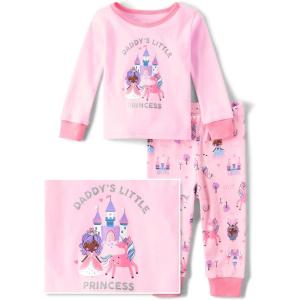 imageThe Childrens Place Baby Girls and Toddler Long Sleeve Top and Pants Snug Fit 100 Cotton 2 Piece Pajama SetDaddys Princess Pink