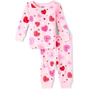 imageThe Childrens Place Baby Girls and Toddler Long Sleeve Top and Pants Snug Fit 100 Cotton 2 Piece Pajama SetVday Hearts
