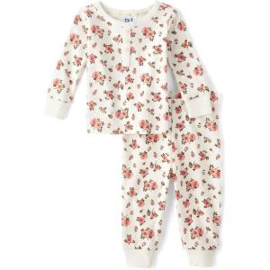 imageThe Childrens Place Baby Girls and Toddler Long Sleeve Top and Pants Snug Fit 100 Cotton 2 Piece Pajama SetWhite Floral