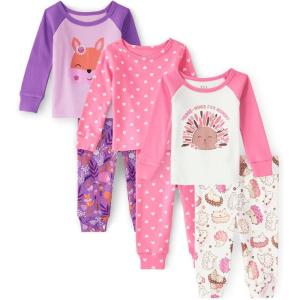 imageThe Childrens Place Baby Girls and Toddler Long Sleeve Top and Pants Snug Fit 100 Cotton 3 Pack Pajama SetCute Critter 3 Pack