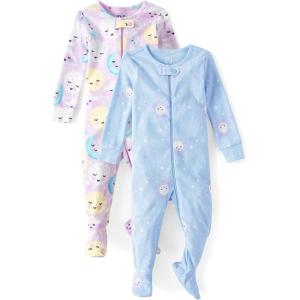 imageThe Childrens Place Baby Girls and Toddler Snug Fit 100 Cotton ZipFront One Piece Footed Pajamas 2PackMoons