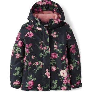imageThe Childrens Place Girls Heavy 3 in 1 Winter Jacket Wind WaterResistant Shell Fleece InnerBlack Floral