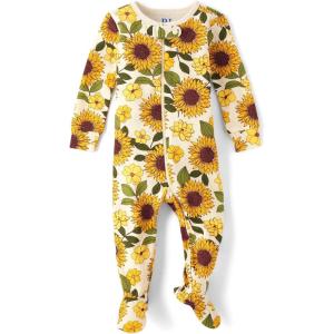 imageThe Childrens Place babygirls And Toddler Snug Fit 100 Cotton One Piece Zip Front Footed PajamaWhite Daisy