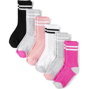 imageThe Childrens Place Girls Crew Socks Variety PackMulticolor Stripe 6pack