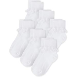 imageThe Childrens Place Girls Turn Cuff Socks Variety PackWhite 6pack