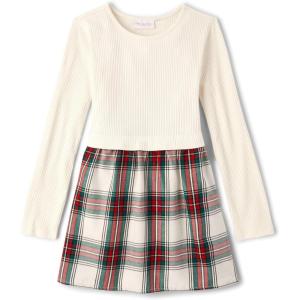 imageThe Childrens Place Girls Long Sleeve Everyday DressWhite Daisy Plaid