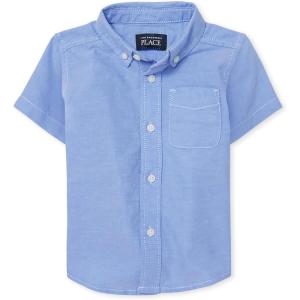 imageThe Childrens Place Baby Boys and Toddler Boys Short Sleeve Oxford Button Down ShirtLight Blue Oxford Single
