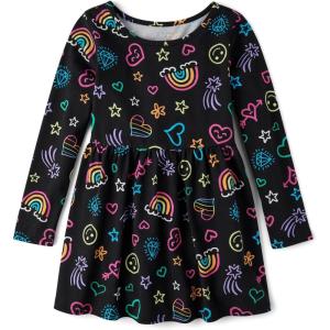 imageThe Childrens Place Girls Long Sleeve Casual Thermal Knit DressBlack Doodle Icons