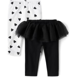 imageThe Childrens Place Baby Girls and Newborn Knit Pull on PantsBlack TutuWhite Hearts 2pack