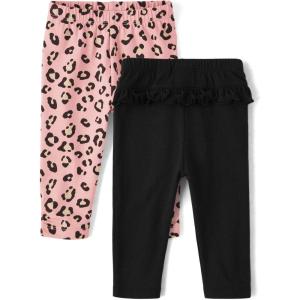 imageThe Childrens Place Baby Girls and Newborn Knit Pull on PantsBlackLeopard 2pack