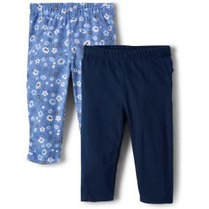 imageThe Childrens Place Baby Girls and Newborn Knit Pull on PantsBlue FloralTidal Plain 2pack