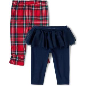 imageThe Childrens Place Baby Girls and Newborn Knit Pull on PantsTidal TutuRed Plaid 2pack