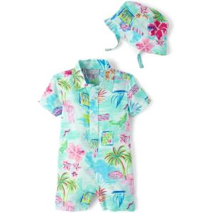 imageThe Childrens Place babyboys And Newborn Woven Plaid Romper and Hat 2piece SetCosmos Floral
