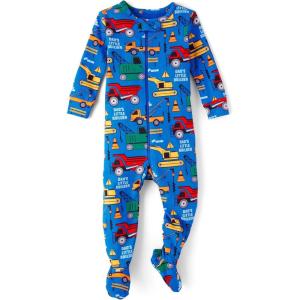imageThe ChildrenS Place BabyBoys And Toddler Long Sleeve 100 Cotton ZipFront One Piece Footed PajamasConstruction Trucks
