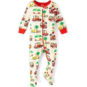 imageThe ChildrenS Place BabyBoys And Toddler Long Sleeve 100 Cotton ZipFront One Piece Footed PajamasFiretrucks