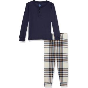 imageThe Childrens Place Baby Boys and Toddler Long Sleeve Top and Pants Snug Fit 100 Cotton 2 Piece Pajama SetBlueVanilla Plaid