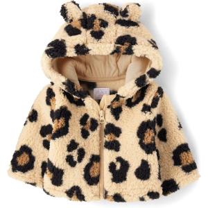 imageThe Childrens Place Baby Girls and Toddler Cozy Sherpa Hooded Full Zip SweatshirtLeopard Critter